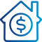 Icon of a house with icon of a dollar sign inside of the house