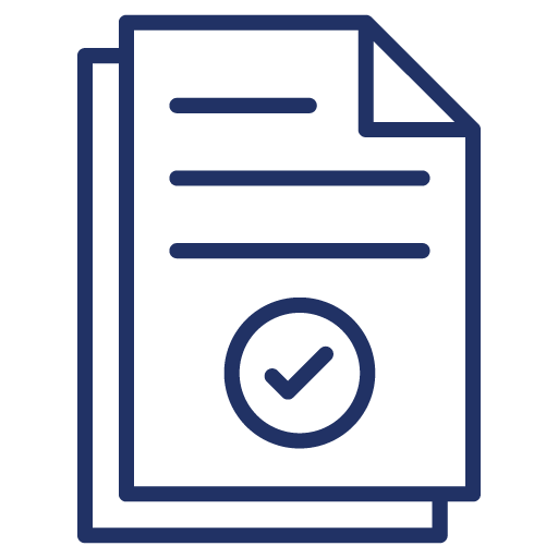 Black and white icon of paper with a check mark