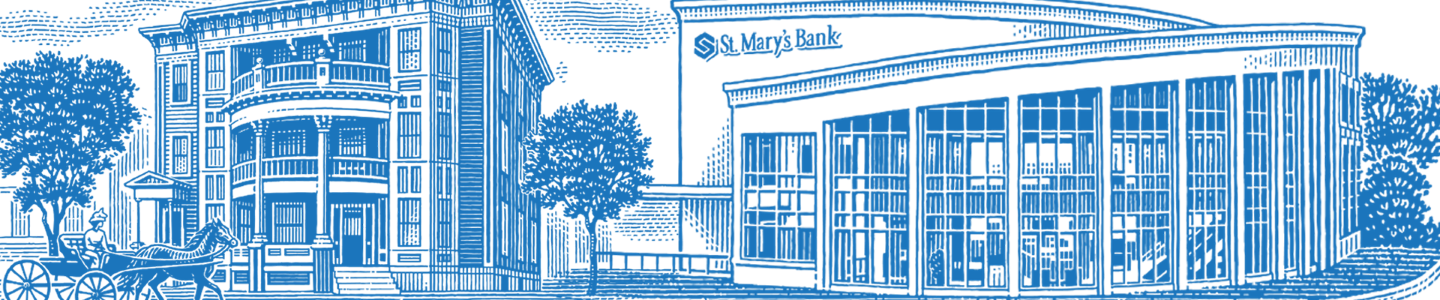 Illustration of McGregor Street branch next to the original St. Mary's Bank branch location in 1908
