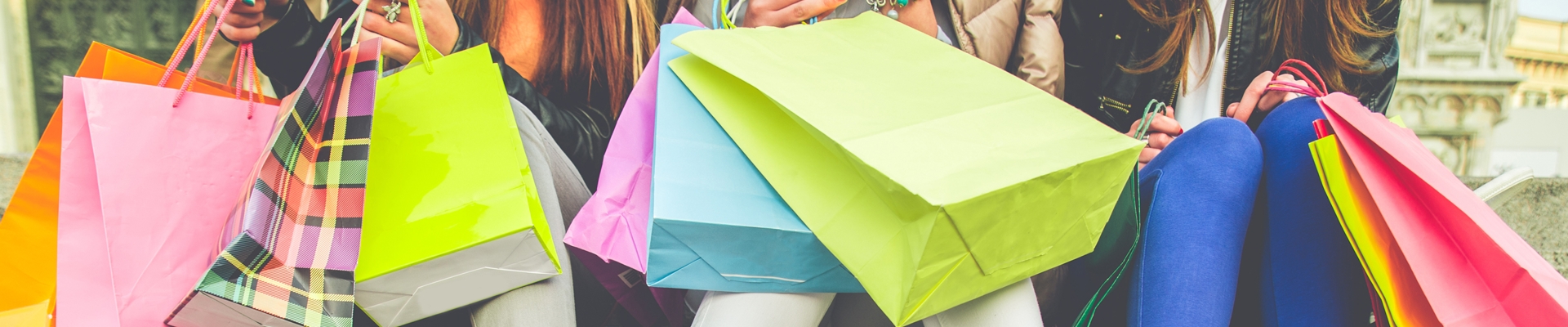 Credit card banner people shopping with bags