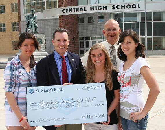 St. Mary’s Bank recently announced a gift of $1,500 to Manchester Central High School and the American Youth Foundation.