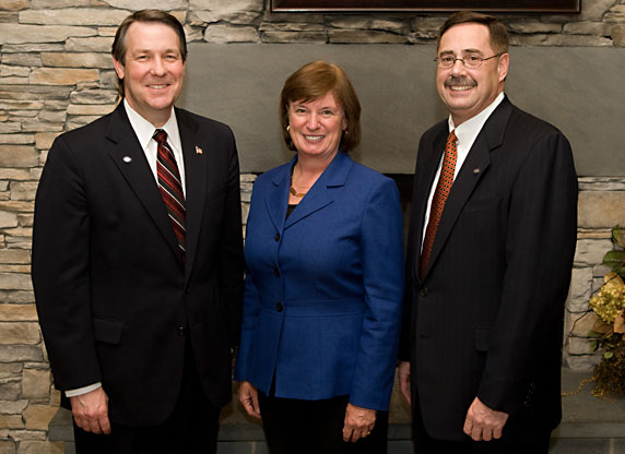 Ovide M. Lamontagne, Chairman of St. Mary's Bank Board of Directors, Congresswoman Carol Shea-Porter of NH's 1st District, and Ron Covey, President and CEO of St. Mary's Bank.